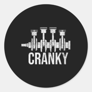 Cranky Car Engine Crankshaft Cars Lover Mechanics Classic Round Sticker