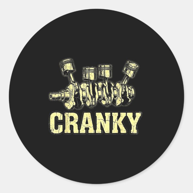 Cranky Car Engine Crankshaft Fathers Day Dad Men H Classic Round Sticker (Front)