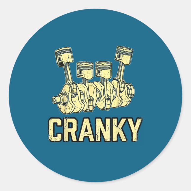 Cranky Car Engine Crankshaft Fathers Day Dad Men H Classic Round Sticker (Front)