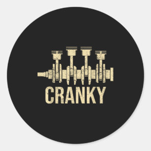 Cranky Car Engine Crankshaft Lover Mechanics Fathe Classic Round Sticker