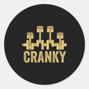 Cranky Car Engine Crankshaft Lover Mechanics Fathe Classic Round Sticker