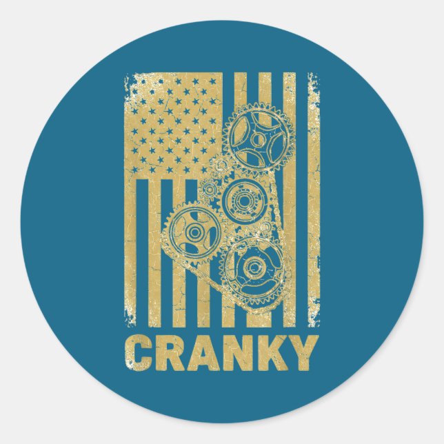 Cranky Car Engine Crankshaft Lover Mechanics Fathe Classic Round Sticker (Front)
