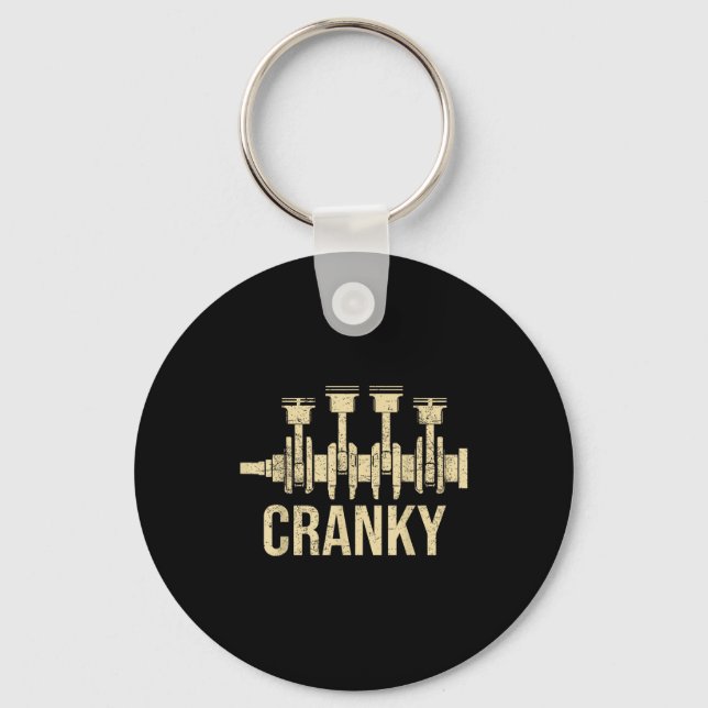 Cranky Car Engine Crankshaft Lover Mechanics Fathe Key Ring (Front)