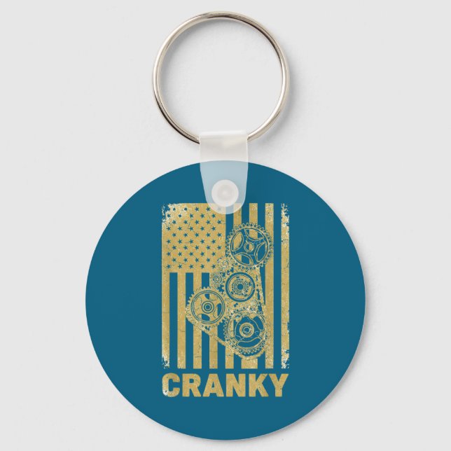 Cranky Car Engine Crankshaft Lover Mechanics Fathe Key Ring (Front)