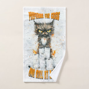 Cranky Cat Hoarding For A Crisis Hand Towel