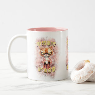 Cranky Cat With Coffee Two-Tone Coffee Mug