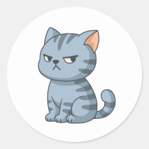 Cranky Grey Tabby Cat Classic Round Sticker