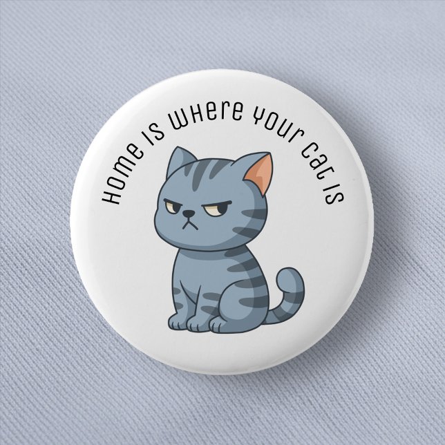 Cranky Grey Tabby Cat Custom Text 6 Cm Round Badge (Creator Uploaded)