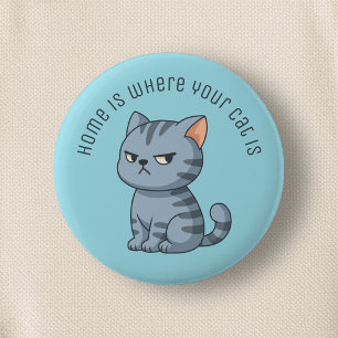 Cranky Grey Tabby Cat Custom Text Blue 6 Cm Round Badge
