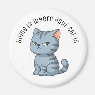 Cranky Grey Tabby Cat Custom Text Magnet
