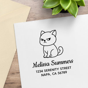 Cranky Moody Cat Address Rubber Stamp