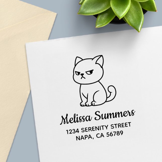 Cranky Moody Cat Address Self-inking Stamp (Creator Uploaded)