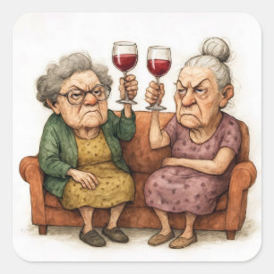 Cranky Old Ladies With Red Wine Square Sticker