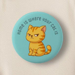 Cranky Orange Tabby Cat Custom Text Green 6 Cm Round Badge