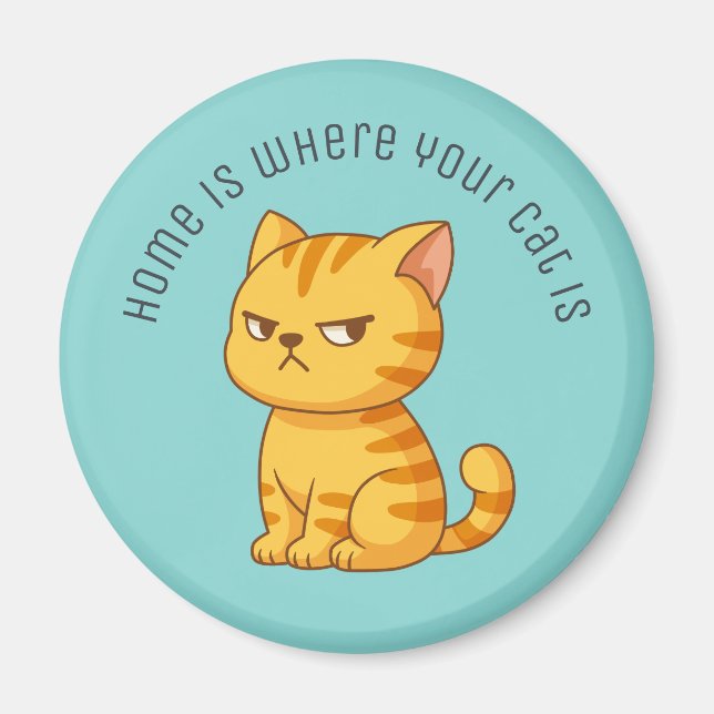 Cranky Orange Tabby Cat Custom Text Green Magnet (Front)