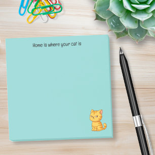 Cranky Orange Tabby Cat Custom Text on Green Post-it Notes