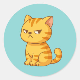 Cranky Orange Tabby Cat on Teal Classic Round Sticker