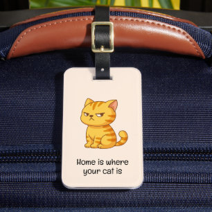 Cranky Orange Tabby Cat Quote Beige Luggage Tag