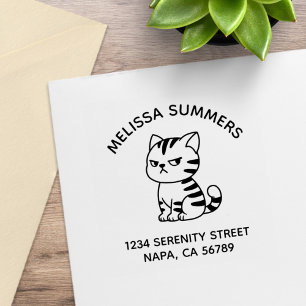 Cranky Tabby Cat Arch Address Rubber Stamp