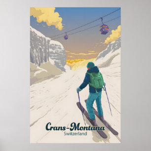 Crans Montana Switzerland Ski Resort Travel Poster
