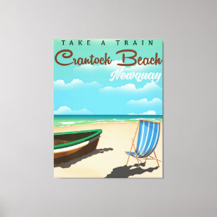 Crantock Beach,Newquay vintage style travel poster Canvas Print