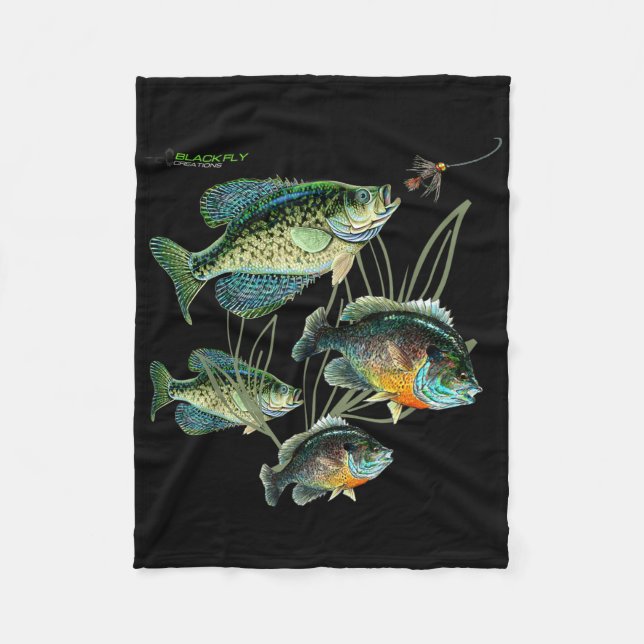 Crappie Bluegill Fishing Shirts Hoodies Black Fly  Fleece Blanket (Front)