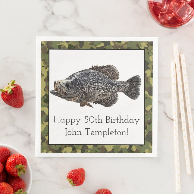 Crappie Fishing Sports Birthday Green Camo Custom Napkin (Insitu)