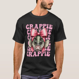 Crappie Funny Fish Girl Coquette Bow Pink Ribbon T-Shirt