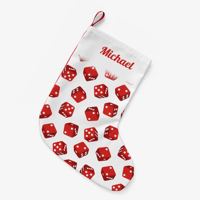 Craps Red Dice Casino Themed Small Christmas Stocking (Front (Hanging))