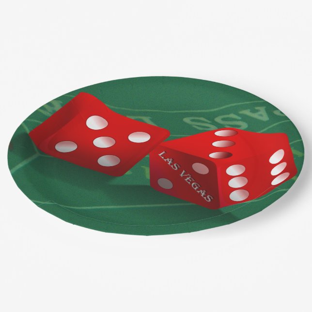 Craps Table With Las Vegas Dice Paper Plate (Angled)