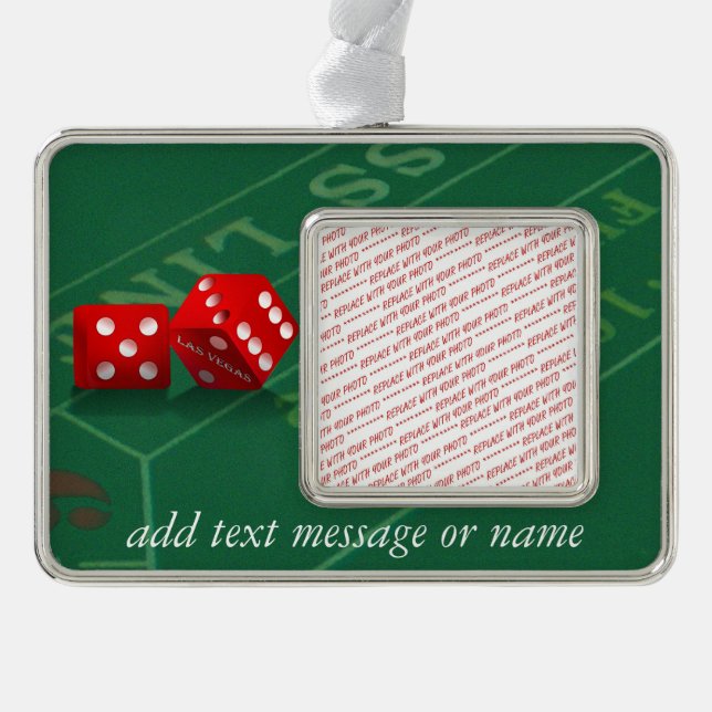 Craps Table With Las Vegas Dice Silver Plated Framed Ornament (Front)