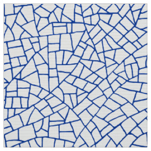 Craquelure Pattern - Navy Blue on White Fabric
