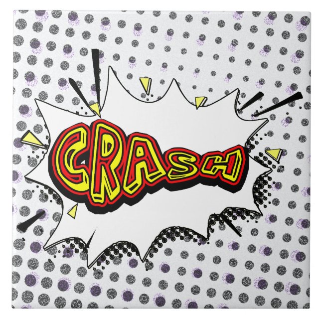 Crash Action Bubble Red and Yellow Typography Tile (Front)