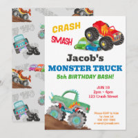 Crash Smash Monster Truck Birthday Bash Watercolor