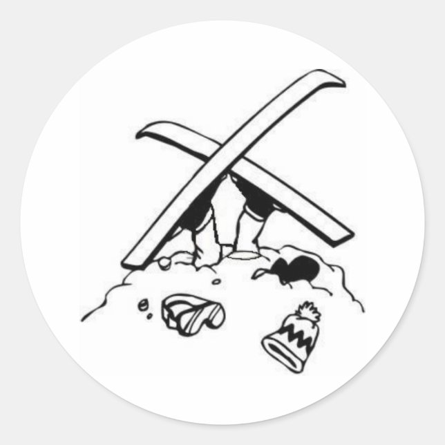 Crashed Skier Classic Round Sticker (Front)