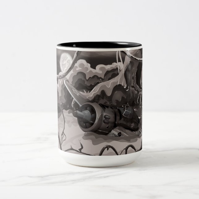 Crashed World War Fighter Aircraft Two-Tone Coffee Mug (Center)