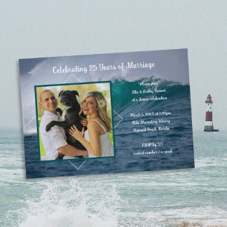 Crashing Ocean Wave Photo Anniversary Party Invitation