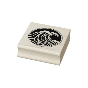 Crashing Ocean Wave RubberStamp Woodcut Art Design Rubber Stamp