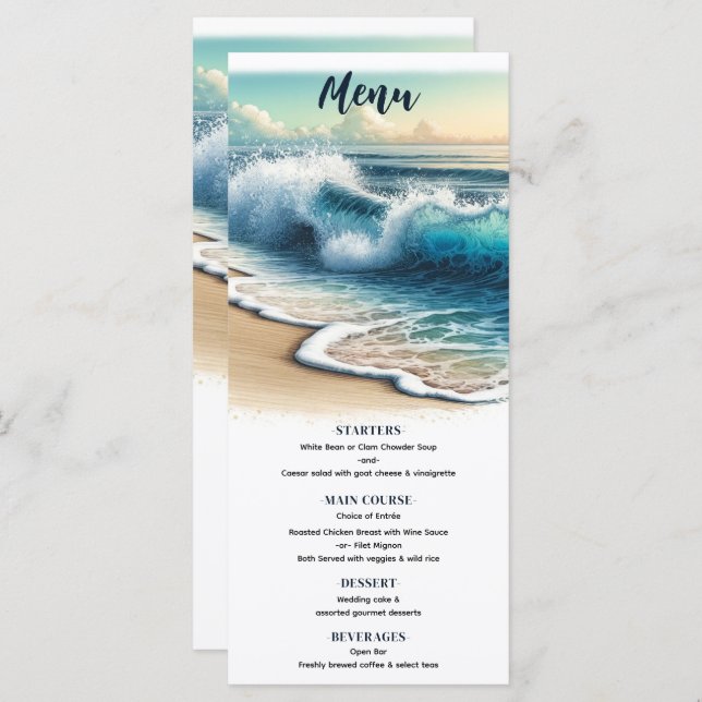 Crashing Ocean Waves Coastal Beach Wedding Menu (Front/Back)