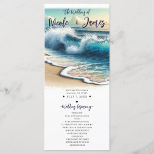 Crashing Ocean Waves Coastal Beach Wedding Program Programme