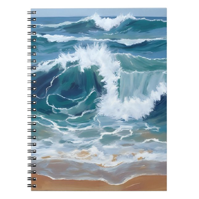 Crashing Ocean Waves | Coastal Blue Watercolor Notebook (Front)
