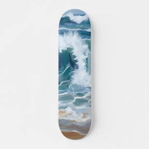 Crashing Ocean Waves   Coastal Blue Watercolor Skateboard