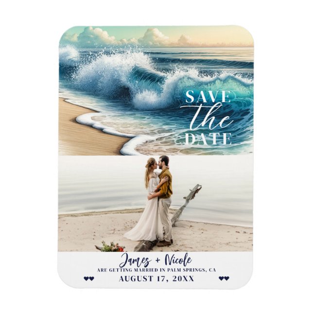 Crashing Ocean Waves Coastal Save the Date Photo Magnet (Vertical)