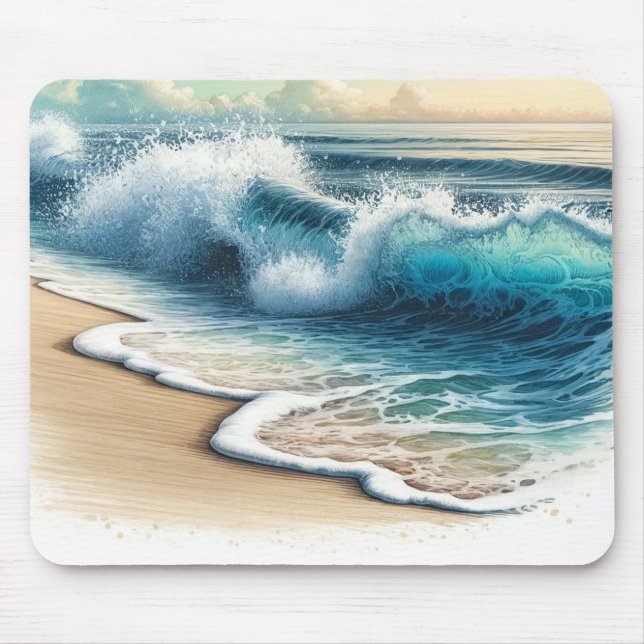 Crashing Ocean Waves Rustic Coastal Beach  Mouse Mat (Front)
