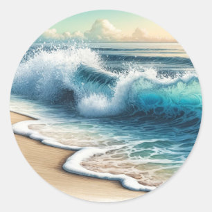 Crashing Ocean Waves Rustic Coastal Beach Wedding Classic Round Sticker