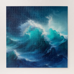 Crashing Ocean Waves Turbulent Blue Turquoise  Jigsaw Puzzle