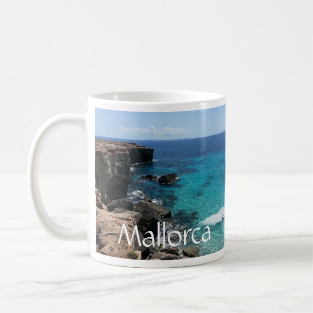 Crashing Surf on Rocks, Teal Water, Coast Mallorca Coffee Mug (Left)