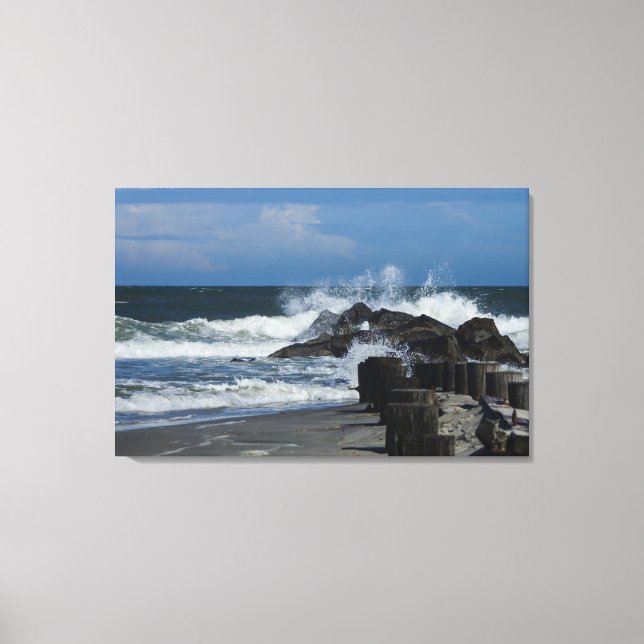 Crashing Waves At Folly Canvas Print (Front)