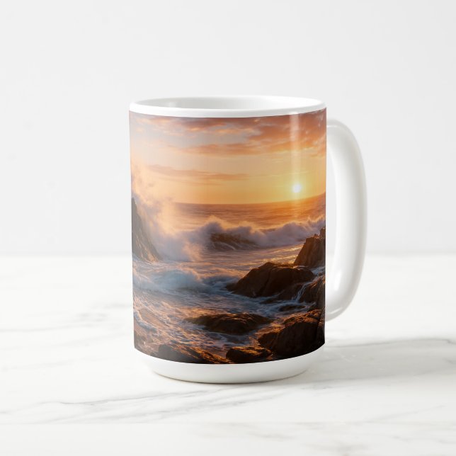 Crashing Waves at Sunset Coffee Mug (Front Right)