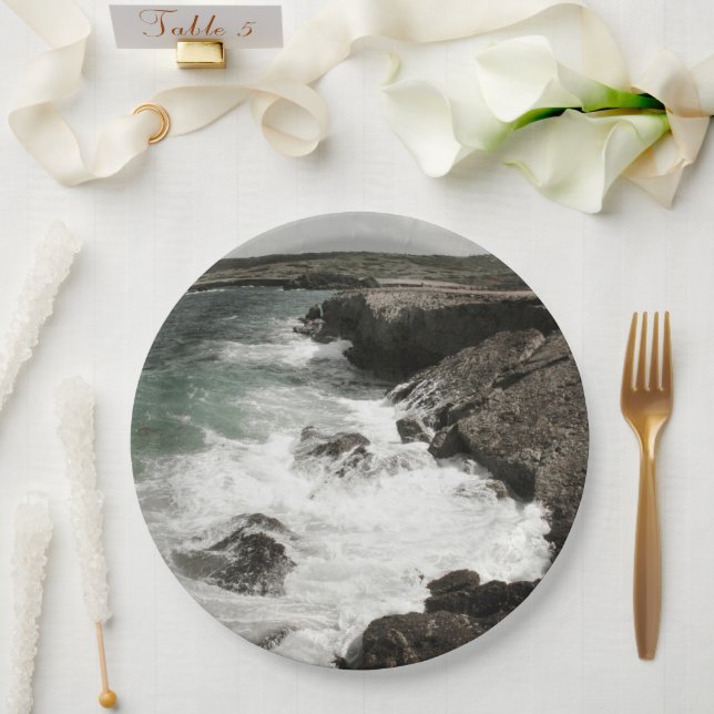 Crashing Waves Coastal Photo Paper Plate (Wedding)